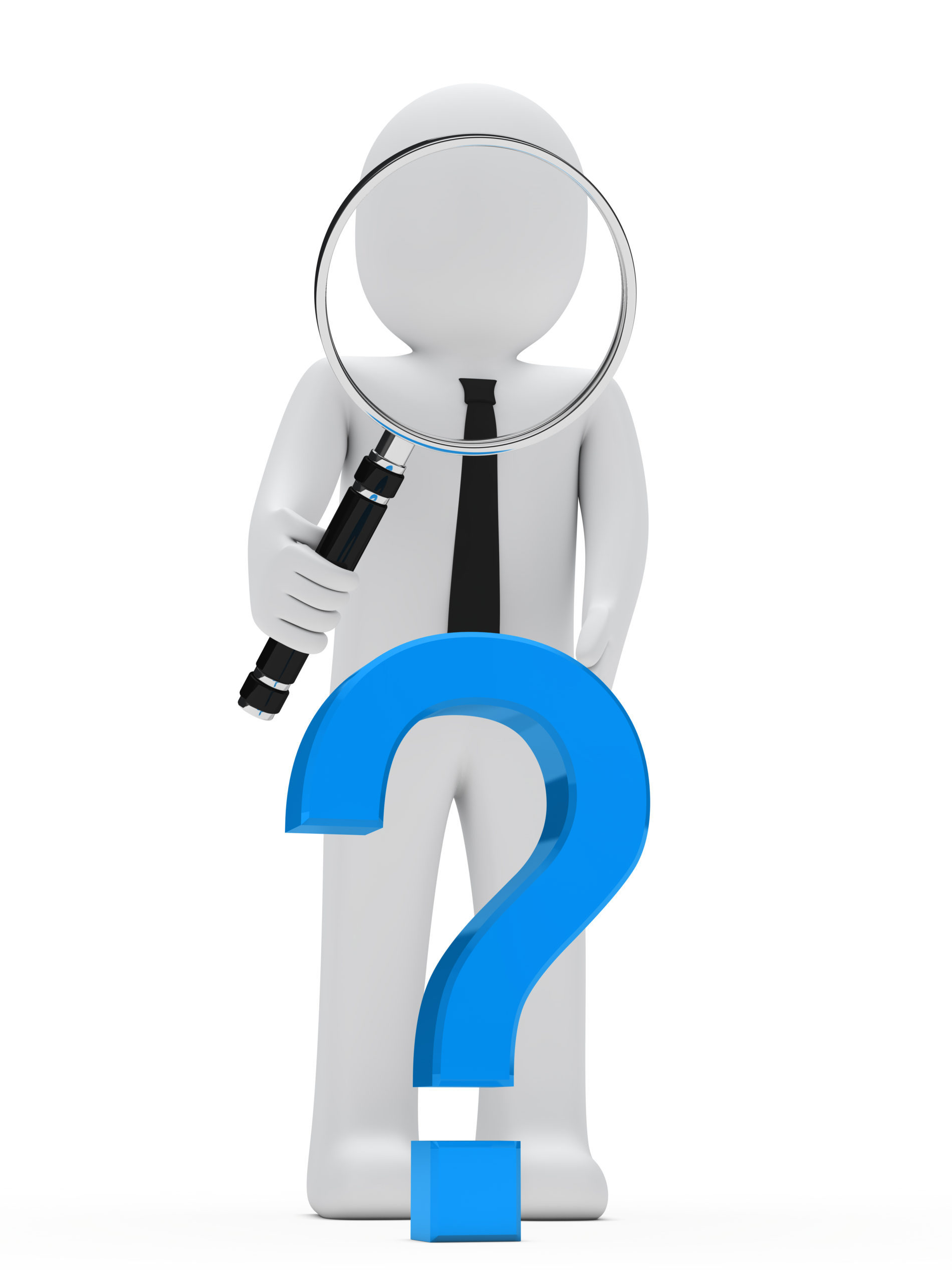 businessman look with magnifying glass question mark
